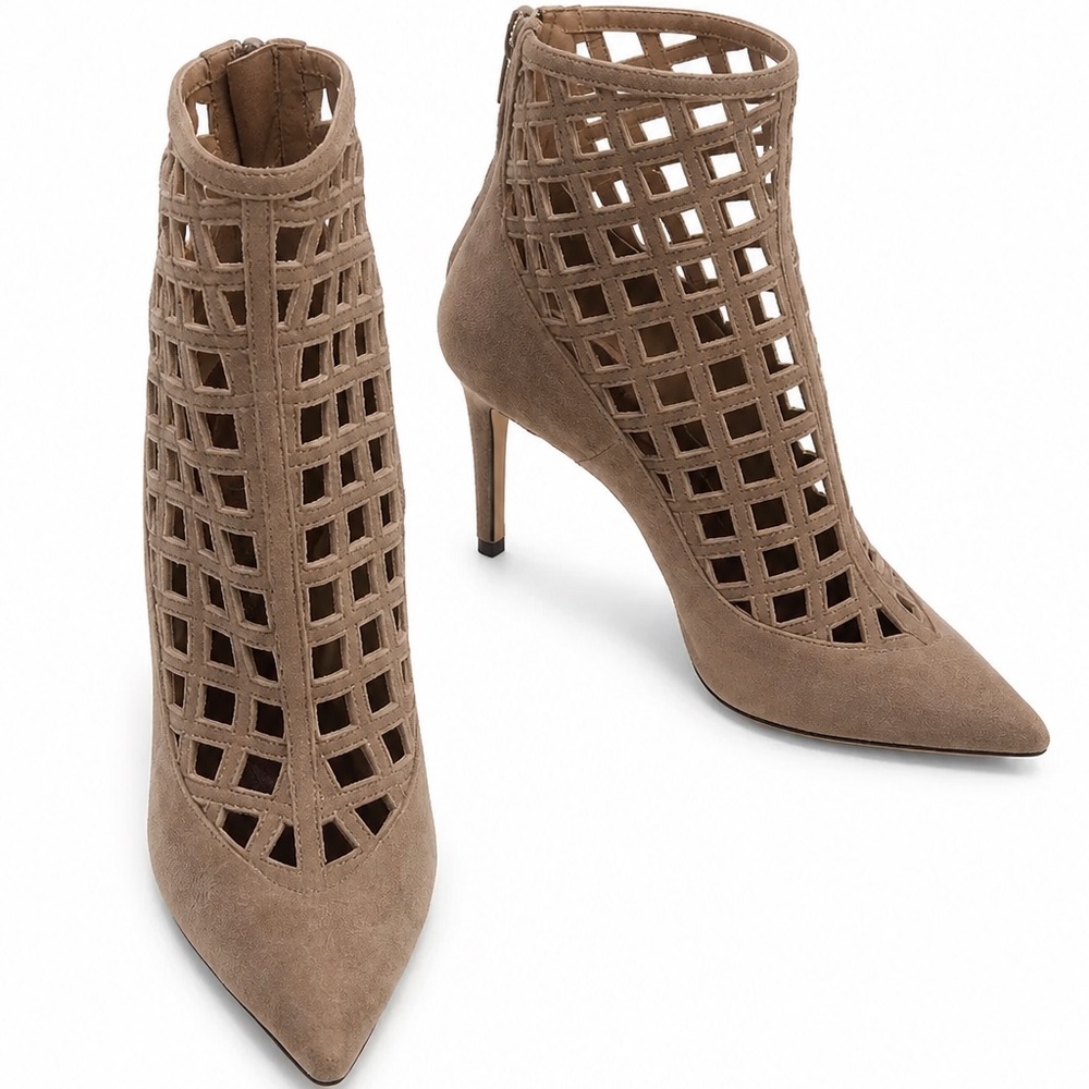 Jean-Michel Cazabat Women's Taupe Suede Cutout Stiletto Summer Comfort Booties